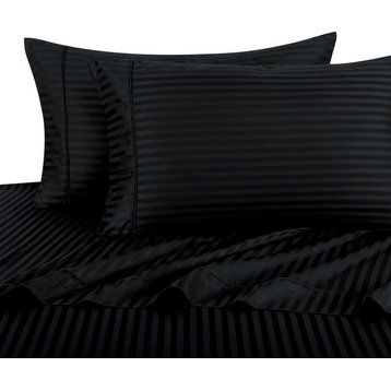Attached Striped Waterbed Sheet Set, 300 TC, Black, Queen