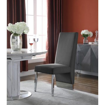 The Cairo Dining Chair, Set of 2, Gray Velvet, Chrome Legs