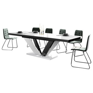 AVIVA 2 Dining Set, White/Black Table/Green Chairs