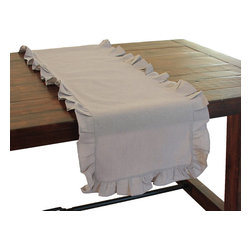Xia Home Fashions - Ruffle Trim Solid Taupe Table Runner - Table Runners