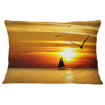 Bright Yellow Beach with Birds Seashore Throw Pillow, 12"x20"