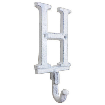 Whitewashed Cast Iron Letter H Alphabet Wall Hook 6''