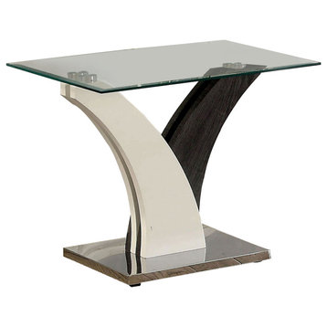 Benzara BM207918 Modern 2 Tone Flared Base End Table with Glass Top, White /Gray