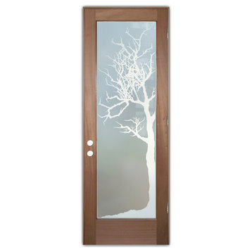 Front Door - Winter Tree - Mahogany - 36" x 80" - Knob on Left - Pull Open