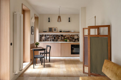 Cuisine chêne et lave émaillée