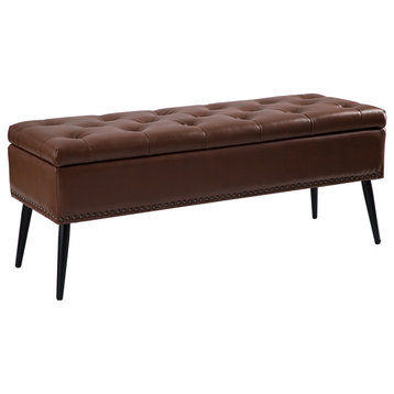 Upholstered Storage Bench,Accent Bench With PU Leather, Brown