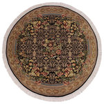 Bareens Designer Rugs - Pak Persian Ruby Black/Gold Wool Round - 6'8'' x 6'10'' - Designed with mesmerizing intricacy and gorgeous color palette, this hand-knotted masterpiece demonstrates the beauty and electrifying thrill of Pak Persian art. These meticulously hand-knotted Pak-Persian rug is made with pure wool and features breathtaking traditional, transitional, and tribal designs in bold luxurious color pallets. Known for their intricate designs these rugs are a reproduction of Persian rugs, made in Pakistan with unique Mughal designs. Made by master weavers using the same Persian texture, design and dying technique, we wanted to produce the most significant manifestation of Persian art, life, and culture. This rug is most famous for its exceptional quality, incredible designs, patterns, and vibrant rich color. Pak-Persian rugs made with Persian weave with high knot counts, which enables the high intricacy and detail found in the patterns are also referred to as "State of art", each color adds a rich beautiful detail in the artwork of this rug. The design, color, and beautiful chromatic composition with a vibrant sheen with intricate designs, exude beauty, elegance, and quality make this rug a masterpiece of its own.