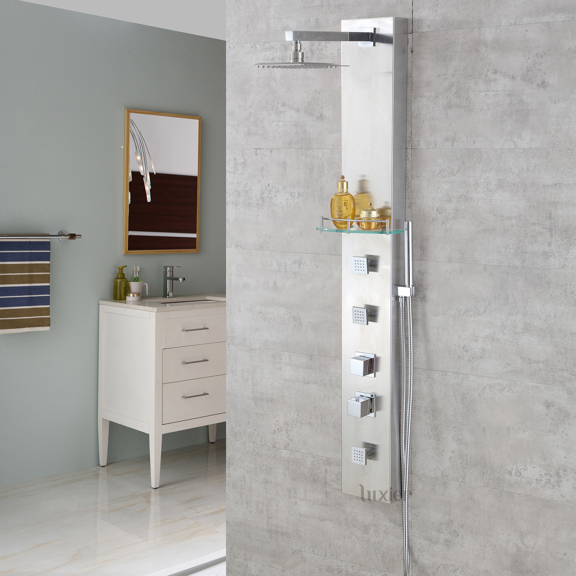 Luxier 55" 3-Jet Shower Panel System With Rainfall Shower Head Hand Shower
