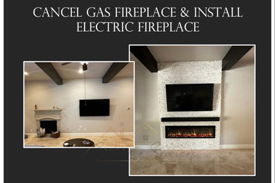 Fireplace Conversion Gas to Electric Stone Finish