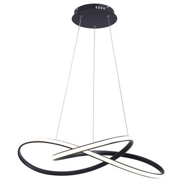 Modern 1-Light Wavy Line LED Pendant Light Linear Ceiling Light, Black