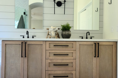 Example of a beach style home design design in Orange County