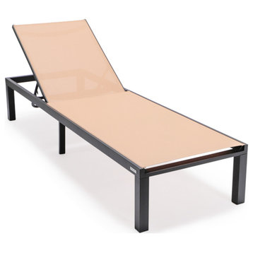 LeisureMod Marlin Patio Chaise Lounge Chair With Black Frame, Light Brown