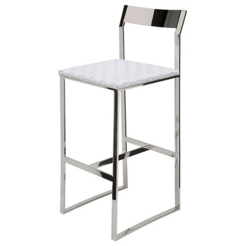 Camille Leather Stool, White, Counter Height