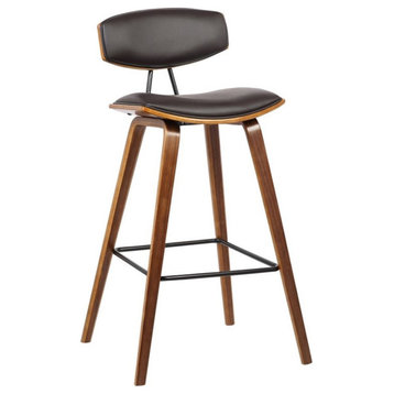 Armen Living Fox 25.5" Modern Faux Leather Counter Stool in Walnut/Brown