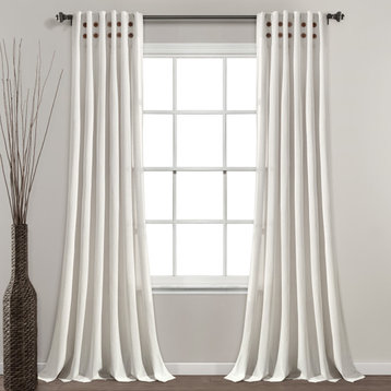 Linen Button Pinched Pleat Single Window Panel, Off White, 84"x40"