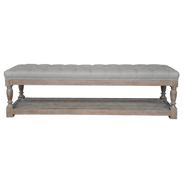 Athena Bench, Frame, Antique White; Upholstery, Frost Gray