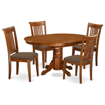 5Pc Dining Table Set  42x60" Oval Table and 4 Dining Chairs - Saddle Brown Color