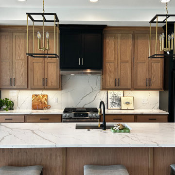 White Oak and Black Split Foyer Modern Kitchen