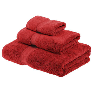 3 Piece Solid Quick Drying Face Hand Towel Set, Red