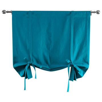 Capri Teal Solid Cotton Tie-Up Window Shade Single Panel, 42W x 63L