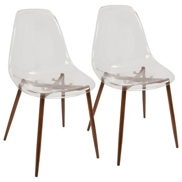 LumiSource Clara Dining Chair, Walnut and Clear, Set of 2