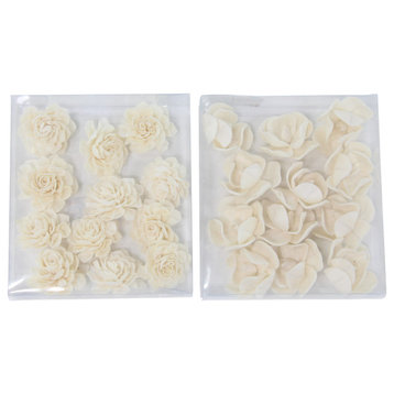 Set of 2 Natural 7" Boxed White Anemone and Rose Sola Flowers