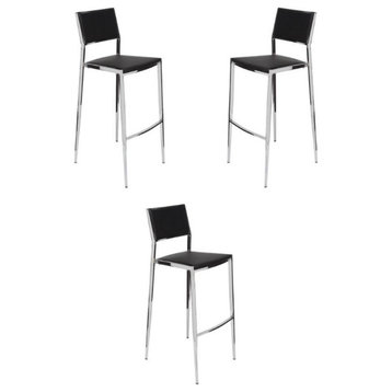 Home Square Aaron 24.75" Faux Leather Counter Stool in Black - Set of 3