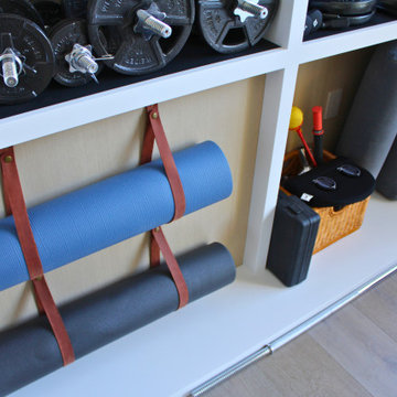 Custom Home Gym Storage with Integrated Mat and Accessory Organization