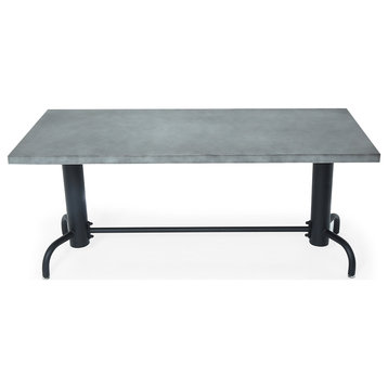 63" Industrial Dining Table Concrete Gray Table Top Solid Wood Metal Base, Small