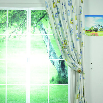 Birdhouses Versatile Pleat Printed Cotton Curtain Cerulean Frost Color
