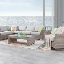 SAVANNAH Outdoor Wicker L Shape Lounge + Rocker - Outdoor Lounge Sets