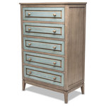 Sea Winds Trading Inc. - Sanibel 5 Drawer Chest - If you are looking for pieces that tie midcentury chic and modern charm with a coastal feel, look no further. This collection has a grey, rich, warm tone with a touch of color. The green and grey colors complement each other perfectly. It has a wire brush distressing finish, which creates a wood grain, slightly textured effect. This versatile, exquisite collection emits an ambiance of luxury that will take your bedroom decor up a notch.