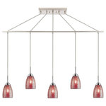 Woodbridge Lighting - Woodbridge Lighting Venezia 5-Light Pendant Chandelier, Satin Nickel, Linear, 42"w, Mosaic Red - The Venezia collection is a series of hanging lights featuring uniquely colored designer glass. With many color options to choose from, this transitional design can blend in many rooms with different colors and themes.   This linear pendant hangs 5 tulip shaped mosaic glasses in a row along a metal rod to create an island of contemporary taste.