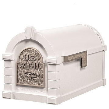 Gaines Keystone Series Curbside Mailbox, White and Satin Nickel, Eagle