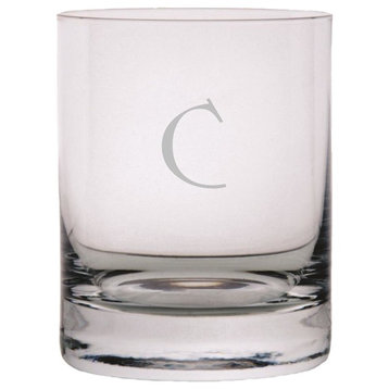 Celtic Etched Monogram 11oz. Stolzle New York Crystal Rocks Glass, Letter C