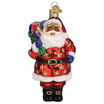 Old World Christmas (#40325) Glass Blown Ornament, Jolly African American Santa