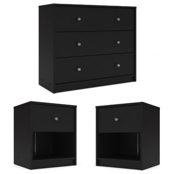 Home Square 3 Piece Set with 3 Drawer Chest and 2 1-Drawer Nightstands in Black