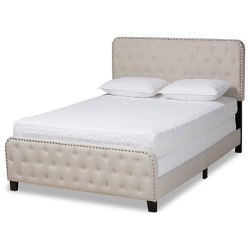 Baxton Studio Annalisa King Size Beige Upholstered Button Tufted Panel Bed