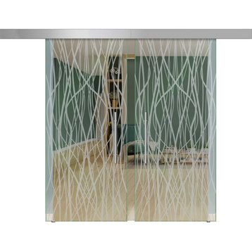 Double Sliding Door With Clear Glass & Modern Design, 72"x84"