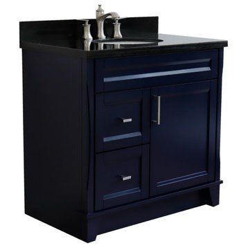 37" Single Sink Vanity, Blue Finish With Black Galaxy Granite