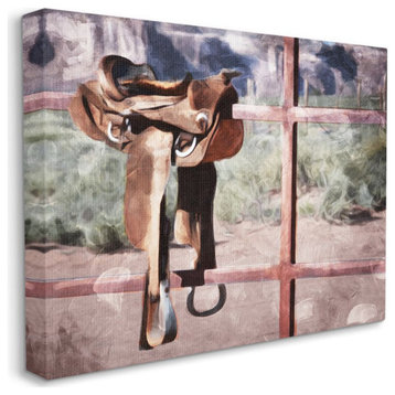 Saddle On Fence Farm Horse Riding Painting, 16"x20"
