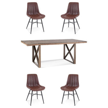 Home Square 5-Piece Set with Wood Dining Table and 4 Metal Side Chairs