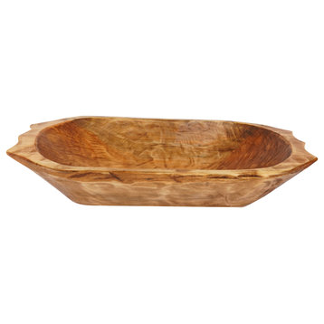 Food Safe Deep Wooden Dough Bowl With Handles