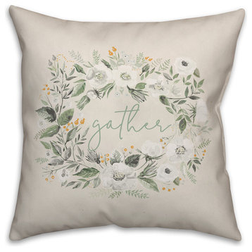 Gather Sage Floral Wreath 18"x18" Throw Pillow