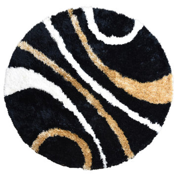 Rugsotic Carpets Hand Tufted Shag Polyester Square Area Rug Geometric Black, [Round] 10'x10'