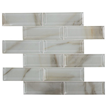 MSI SMOT-8MM-V1 12" x 12" Brick Mosaic Walls Tile - Glossy Glass - Ivory Amber