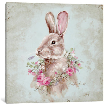 "Bunny With Wreath" by Debi Coules, Canvas Print, 12"x12"