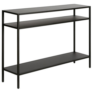 Ricardo 42'' Wide Rectangular Console Table with Metal Shelves in Blackened...