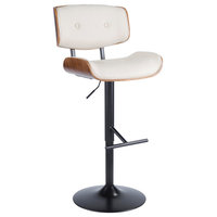 LumiSource Lombardi Adjustable Barstool, Walnut and Cream
