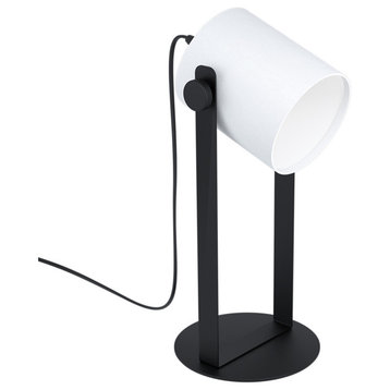 Burbank Table Lamp, Black Finish, White Fabric Shade